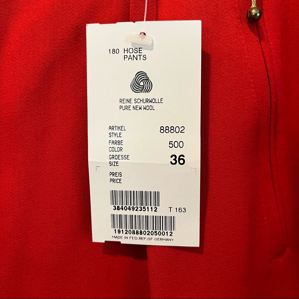 NWT Vintage Escada Women’s Euro 36 Bright Red Wool Blend Pleated Trousers - Picture 12 of 15